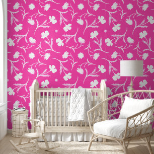  Modern Hot Pink & White Floral Liberty Cute Girly Wallpaper