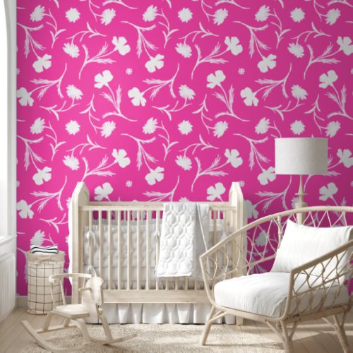  Modern Hot Pink  White Floral Liberty Cute Girly Wallpaper