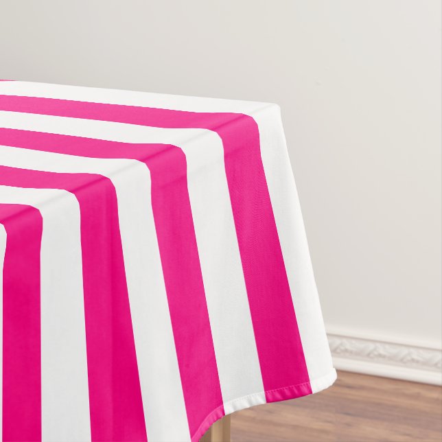 Modern Hot Pink Wide Stripe Tablecloth (In Situ)