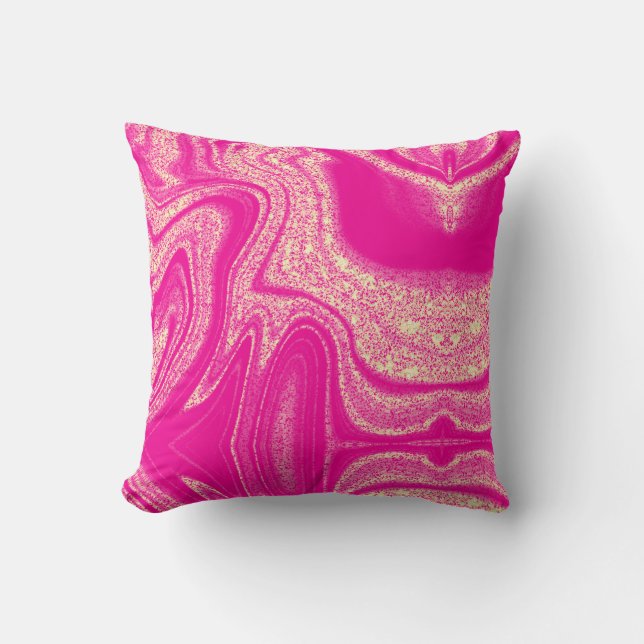 Modern hot pink yellow abstract marble pattern throw pillow (Front)