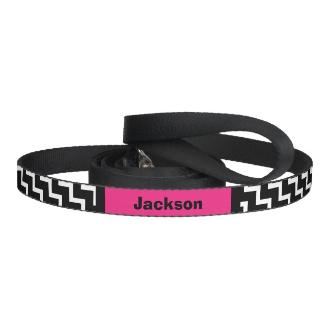 Modern Hot Pink ZigZag  w/ Your Dog's Name Pet Leash (Handle)