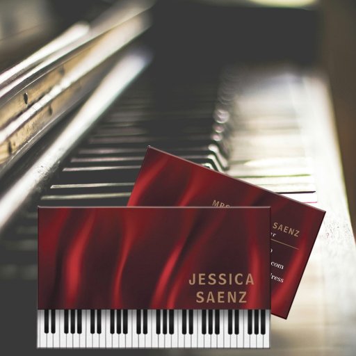 Customizable Modern Hot Red Velvet Piano Teacher  Business Card
