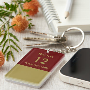 Modern Hotel lodge Resort Custom Room Gold Red Keychain
