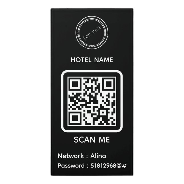 Modern Hotel Name & Business Logo Wifi Password Door Sign (Classic Front Vert)