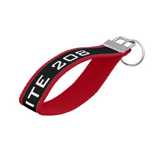 Modern hotel suite number red grosgrain ribbon wrist keychain