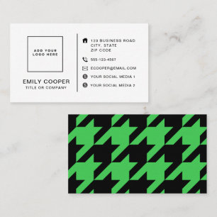 Modern Houndstooth Add Logo Black and Green Business Card