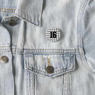 Modern Houndstooth Dots Sports Team Player NUMBER Button