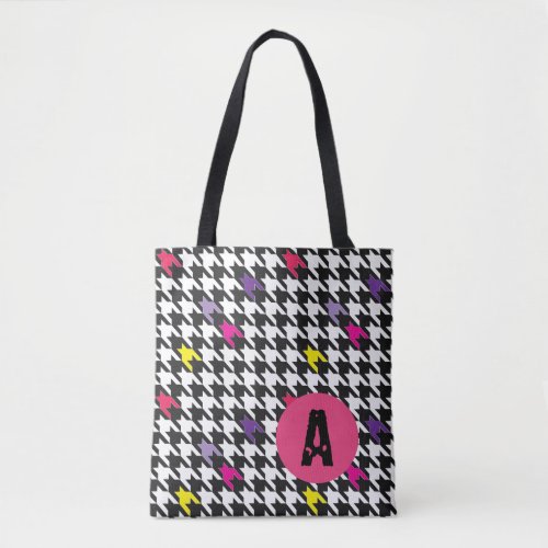 Modern Houndstooth Pattern Monogram Tote Bag