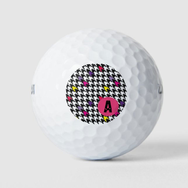 Modern Houndstooth Pattern Pink Purple Yellow Golf Balls (Front)