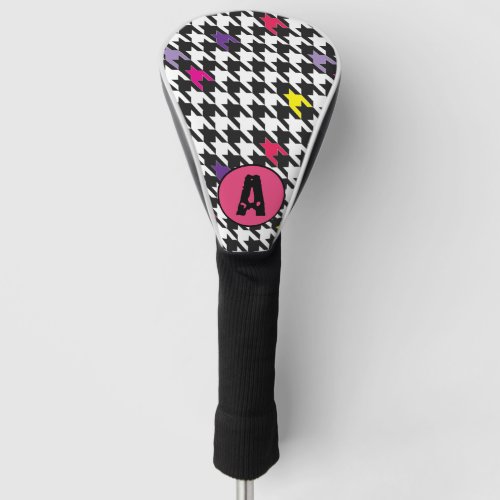 Modern Houndstooth Pattern Pink Purple Yellow Golf Head Cover