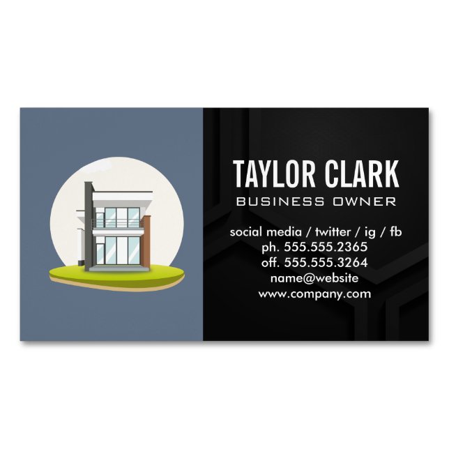 Modern House | Black Background Business Card Magnet (Front)