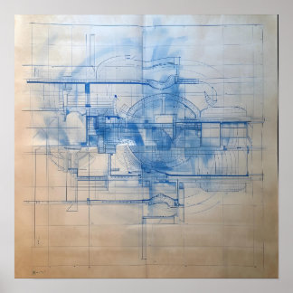 Modern House Blueprint Design Poster