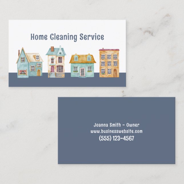 Modern House Cleaning Housekeeping Service Business Card (Front/Back)