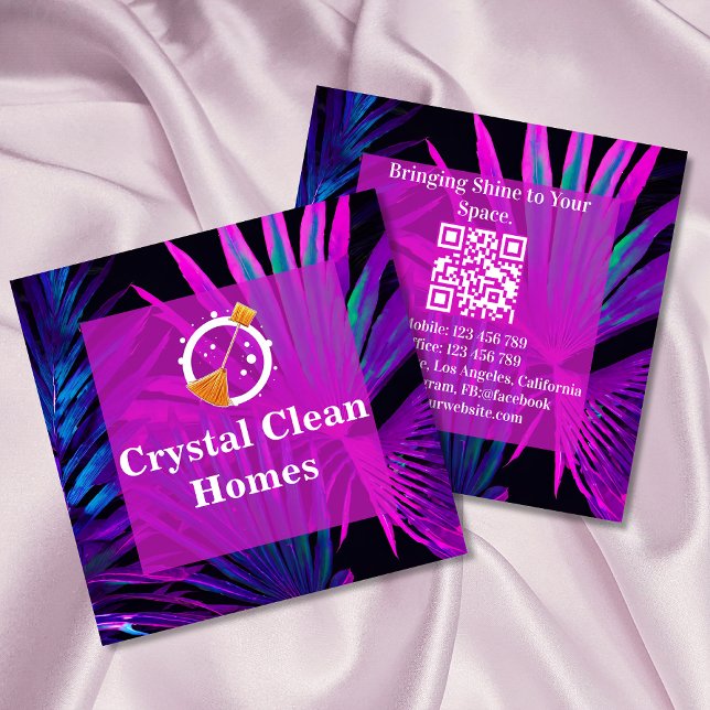Modern House Cleaning Maid Logo QR Code Square Business Card (Creator Uploaded)