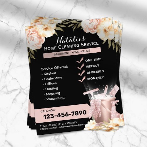 Modern House Cleaning Maid Service Classy Floral Flyer
