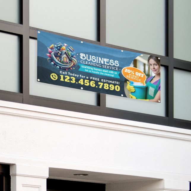 Modern House Cleaning Maid Service Housekeeping Banner (Outside Building)
