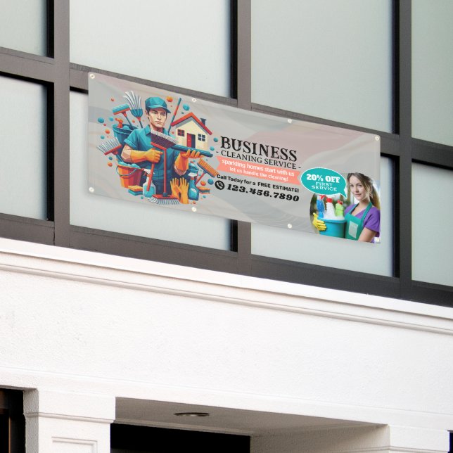 Modern House Cleaning Maid Service Housekeeping Banner (Outside Building)