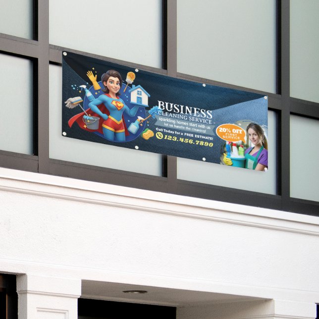 Modern House Cleaning Maid Service Housekeeping Banner (Outside Building)