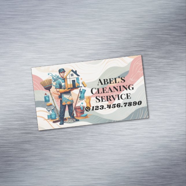 Modern House Cleaning Maid Service Housekeeping Business Card Magnet (In Situ)