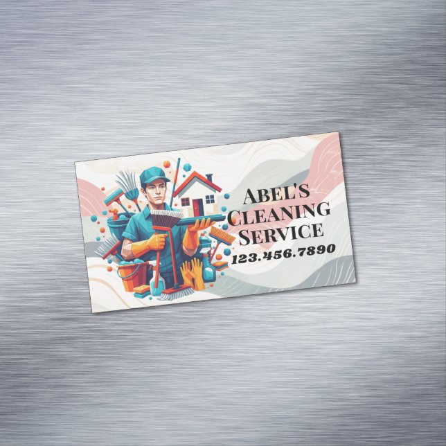 Modern House Cleaning Maid Service Housekeeping Business Card Magnet (In Situ)