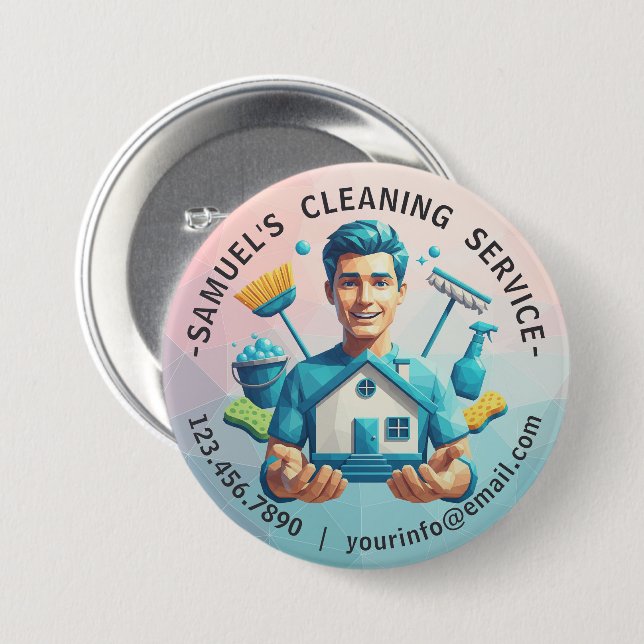 Modern House Cleaning Maid Service Housekeeping Button (Front & Back)