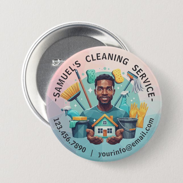 Modern House Cleaning Maid Service Housekeeping Button (Front & Back)