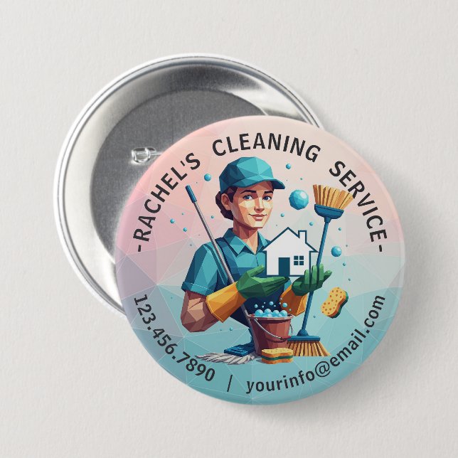 Modern House Cleaning Maid Service Housekeeping Button (Front & Back)