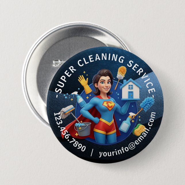 Modern House Cleaning Maid Service Housekeeping Button (Front & Back)