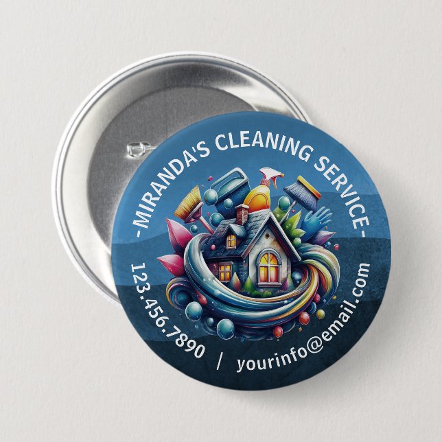 Modern House Cleaning Maid Service Housekeeping Button (Front & Back)