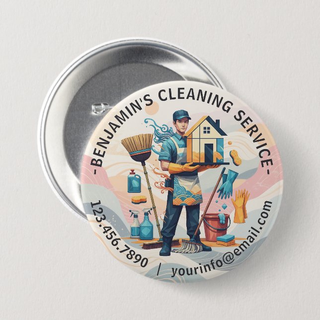 Modern House Cleaning Maid Service Housekeeping Button (Front & Back)