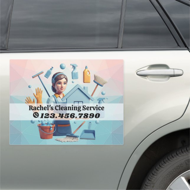 Modern House Cleaning Maid Service Housekeeping Car Magnet (In Situ)