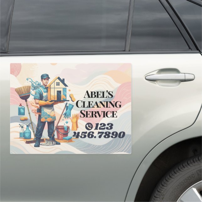 Modern House Cleaning Maid Service Housekeeping Car Magnet (In Situ)