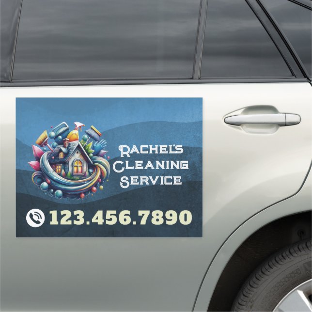Modern House Cleaning Maid Service Housekeeping Car Magnet (In Situ)