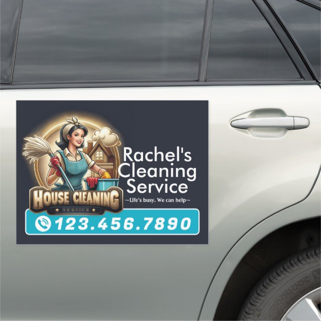 Modern House Cleaning Maid Service Housekeeping Car Magnet (In Situ)