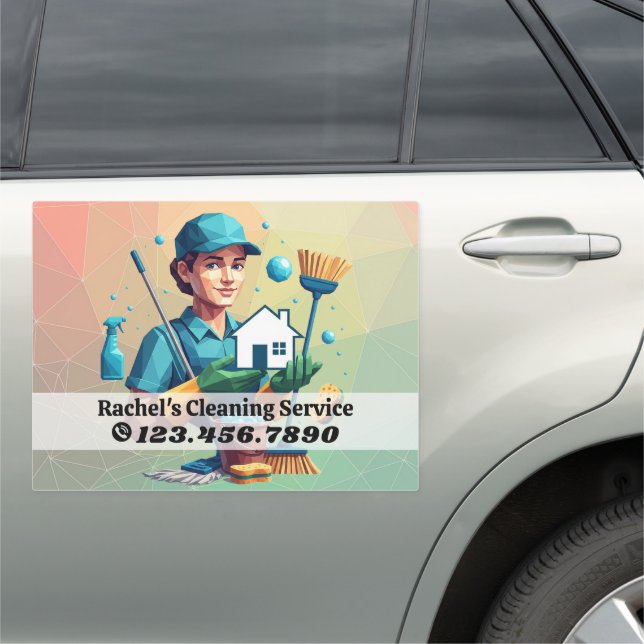 Modern House Cleaning Maid Service Housekeeping Car Magnet (In Situ)