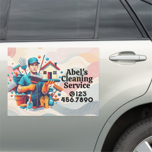 Modern House Cleaning Maid Service Housekeeping Car Magnet (In Situ)