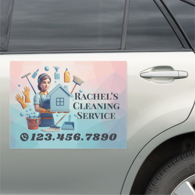 Modern House Cleaning Maid Service Housekeeping Car Magnet (In Situ)