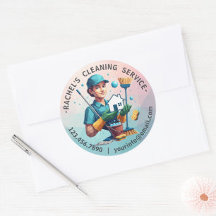 Modern House Cleaning Maid Service Housekeeping Classic Round Sticker