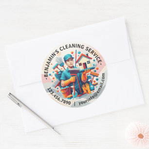 Modern House Cleaning Maid Service Housekeeping Classic Round Sticker