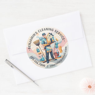 Modern House Cleaning Maid Service Housekeeping Classic Round Sticker