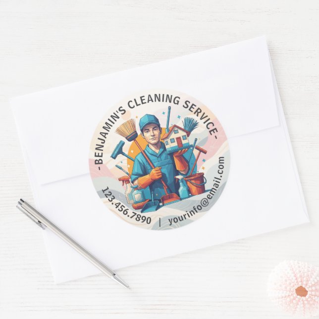 Modern House Cleaning Maid Service Housekeeping Classic Round Sticker (Envelope)