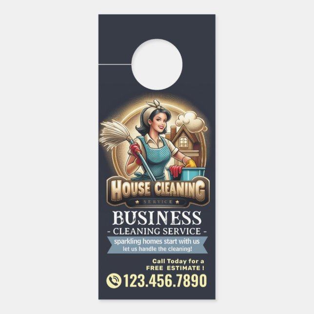 Modern House Cleaning Maid Service Housekeeping Do Door Hanger (Front)