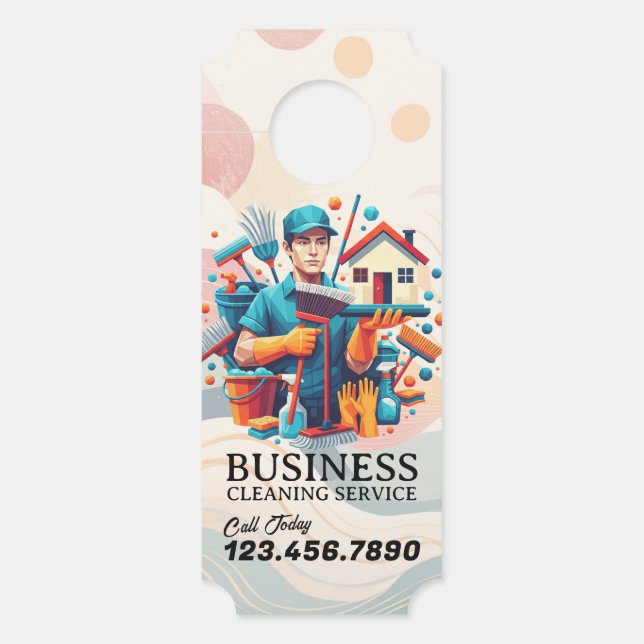 Modern House Cleaning Maid Service Housekeeping Door Hanger (Front)