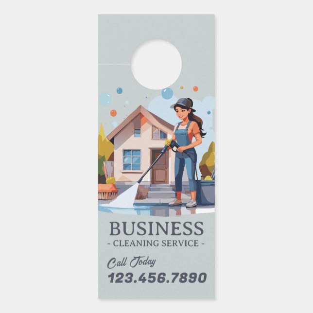 Modern House Cleaning Maid Service Housekeeping Door Hanger (Front)