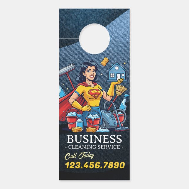 Modern House Cleaning Maid Service Housekeeping Door Hanger (Front)