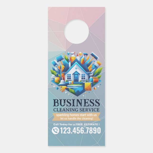 Modern House Cleaning Maid Service Housekeeping Door Hanger (Front)