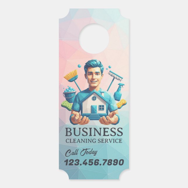 Modern House Cleaning Maid Service Housekeeping Door Hanger (Front)