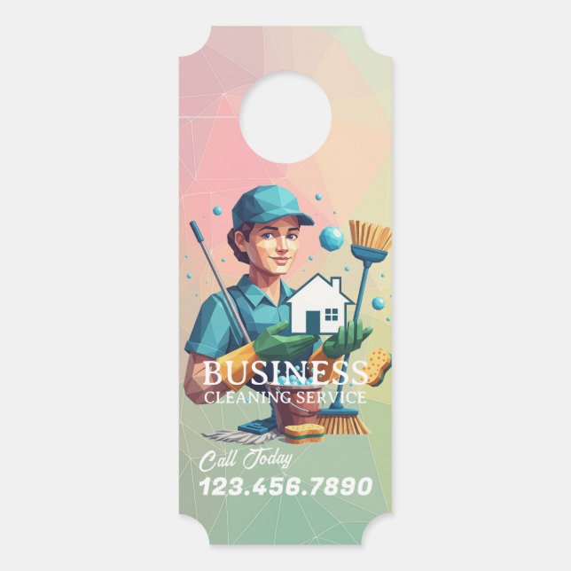 Modern House Cleaning Maid Service Housekeeping Door Hanger (Front)
