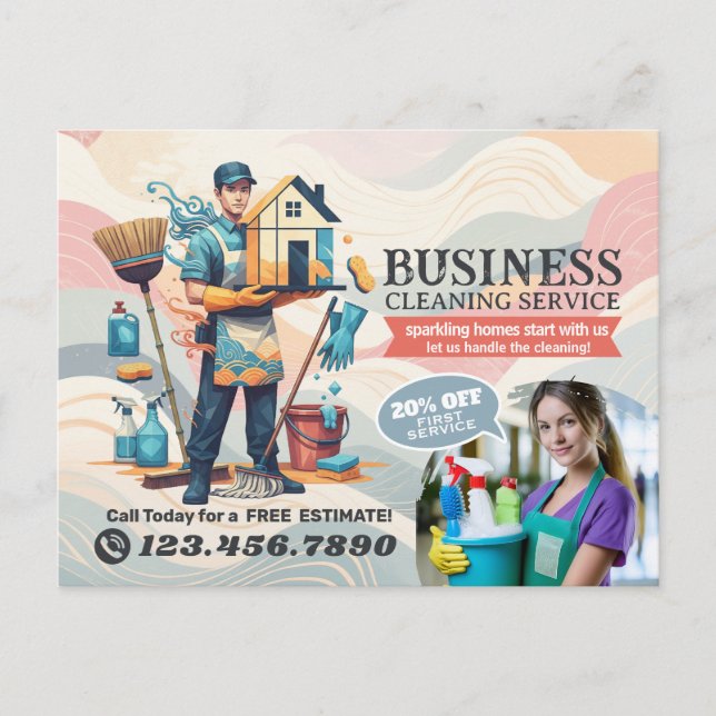 Modern House Cleaning Maid Service Housekeeping Postcard (Front)