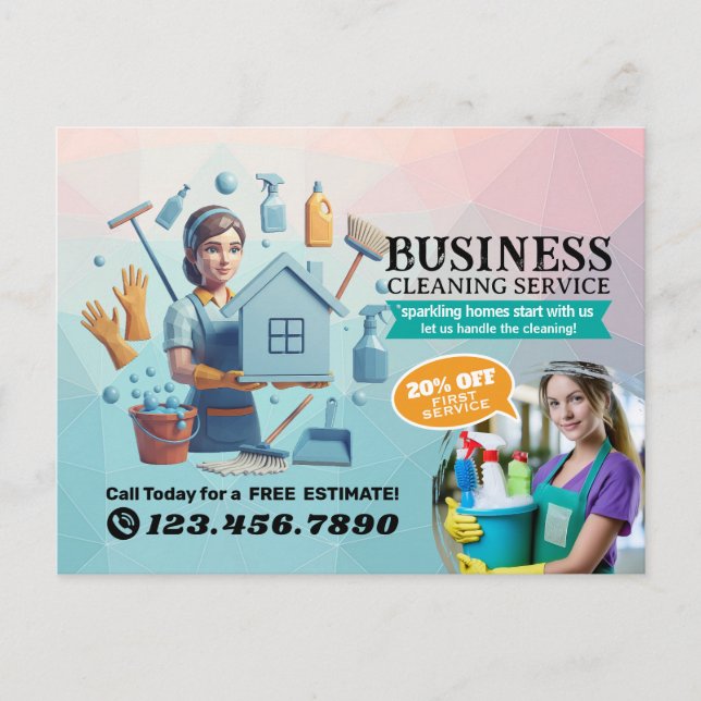 Modern House Cleaning Maid Service Housekeeping Postcard (Front)